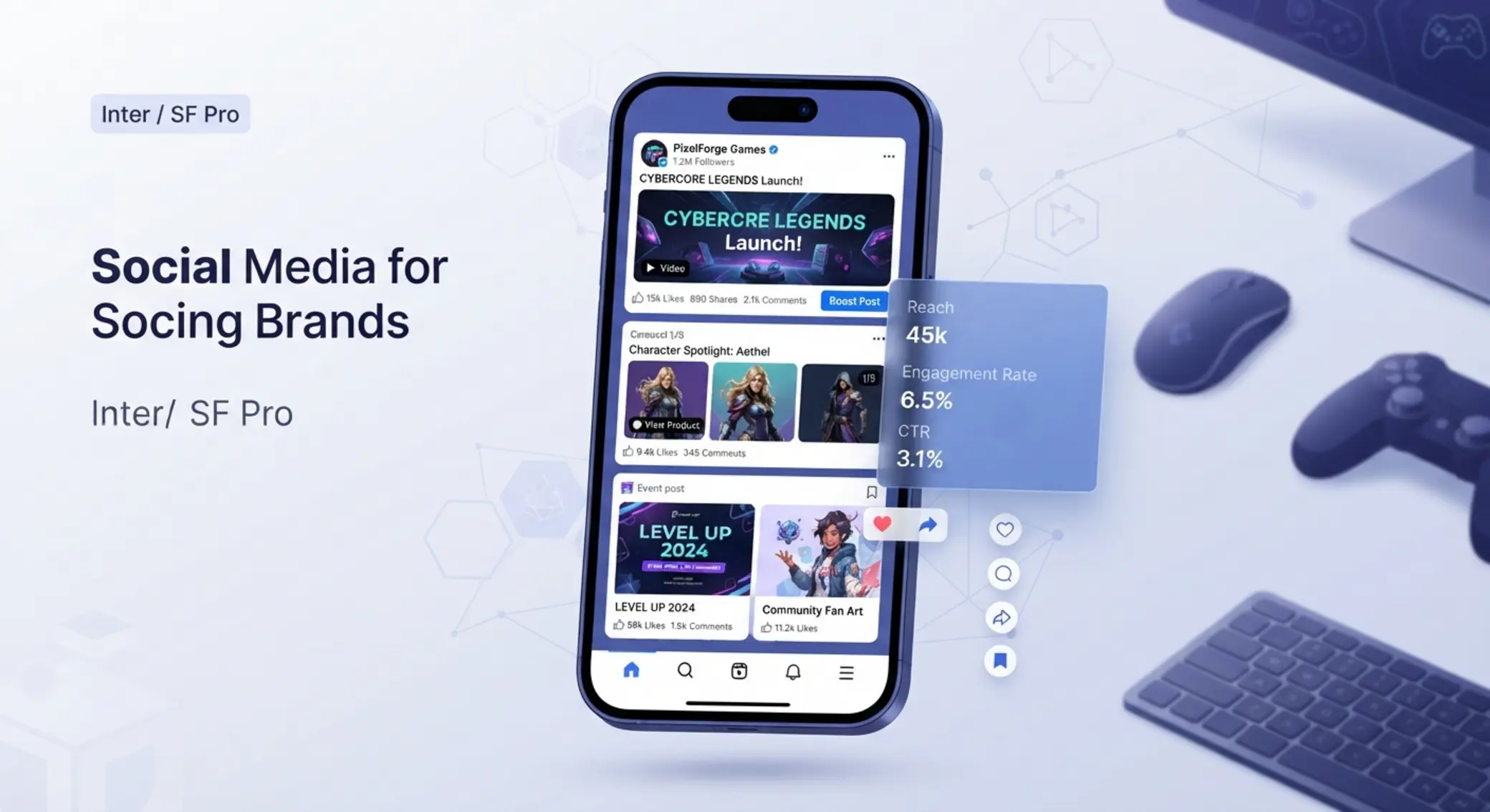 Sociální sítě iGaming značek s příspěvky a ikonami platforem