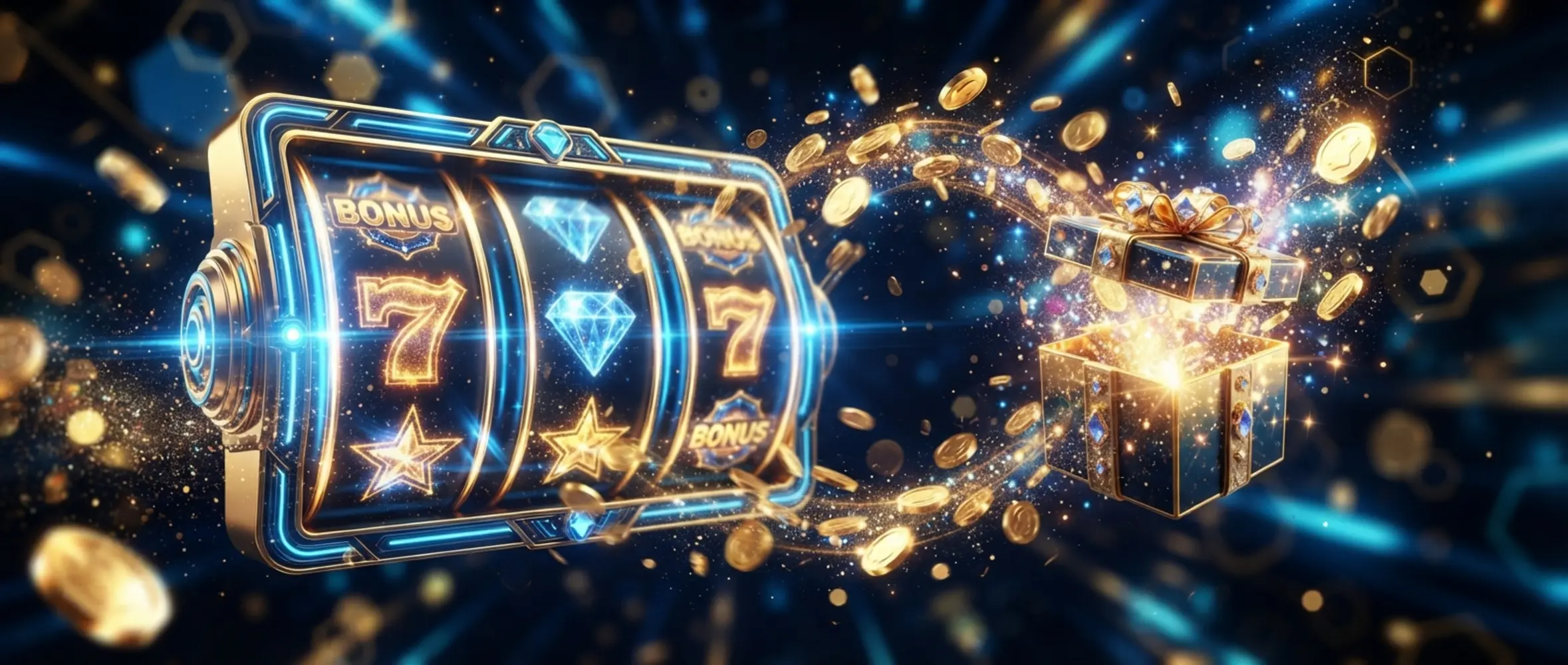 Banner s motivem free spinů a bonusové nabídky ve stylu online automatů