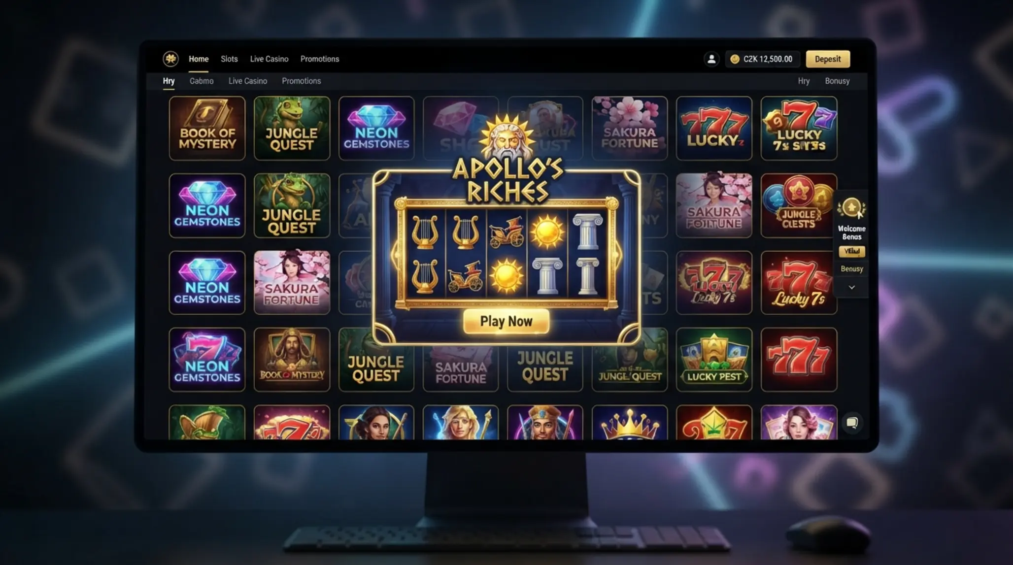 Přehled lobby Forbes Games s automaty ve stylu Apollo