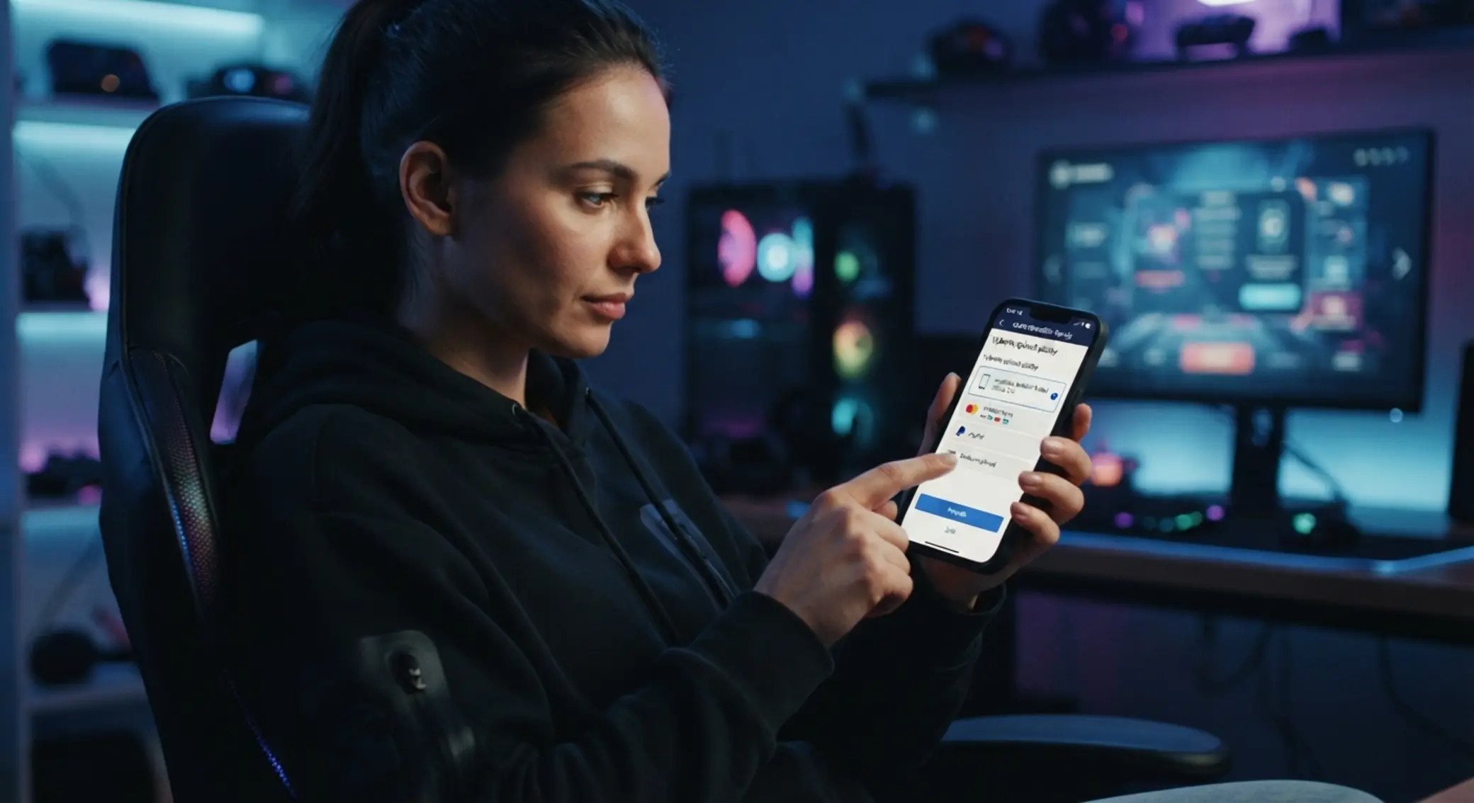Hráč vybírá m-platbu v seznamu platebních metod na mobilu